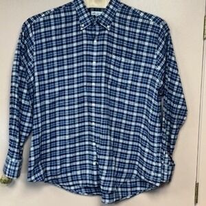 Peter Millar XXL‎ Plaid Button Down Shirt Long Sleeve Blue White Cotton Blend